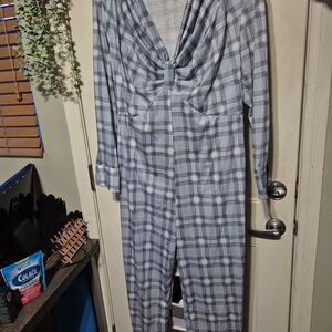 Light Blue Plaid Jumpsuit Romper